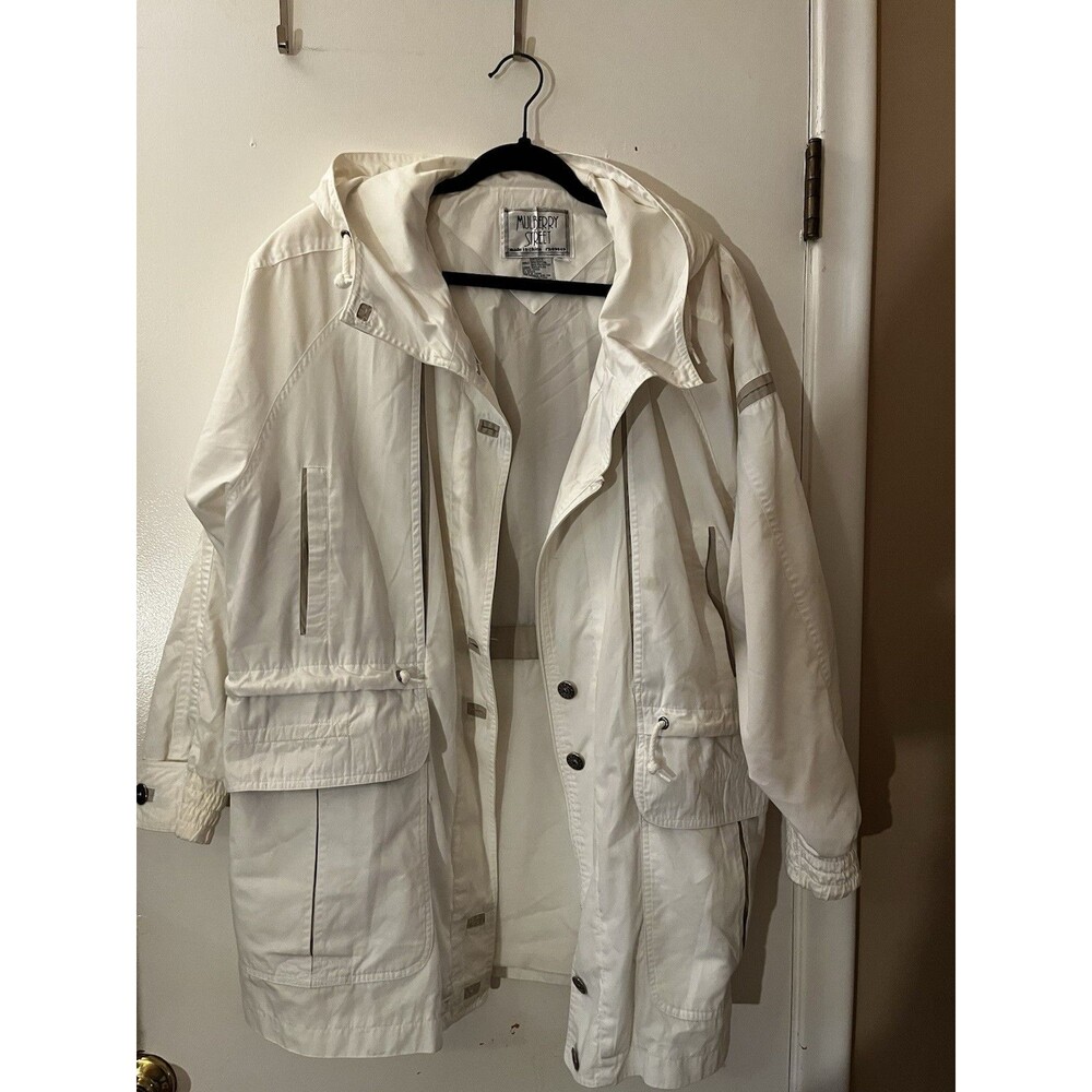 Vintage Mulberry Street White Drawstring Utility Parka Jacket Size Large